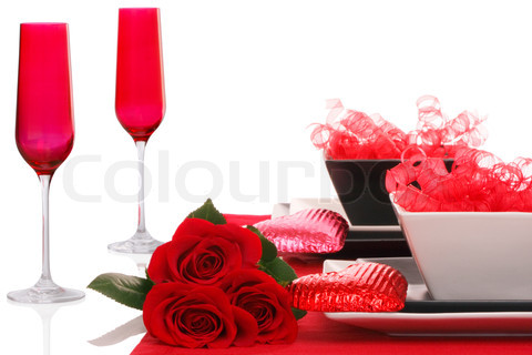 Isolated; Romantic Modern Black & White Table Setting ~ Red Cham